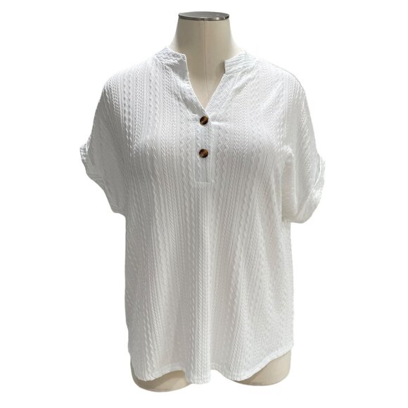 Unbranded White Textured Button-Down Top 2XL Rolled Sleeves Casual Office Comfy - Picture 3 of 9